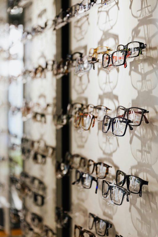 Wall of eyeglasses